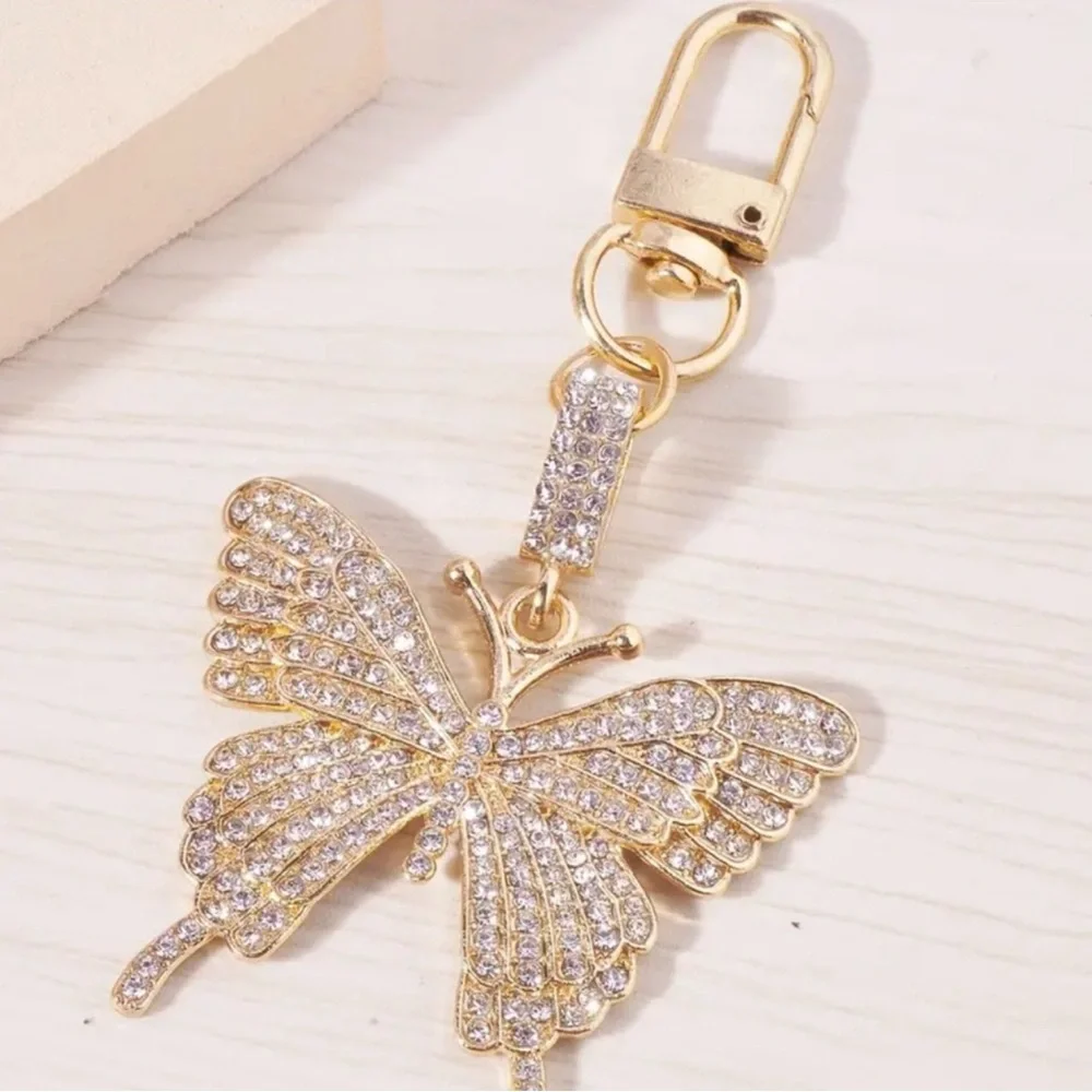 Butterfly Rhinestones Keychain Gold Tone - Picture 2 of 4